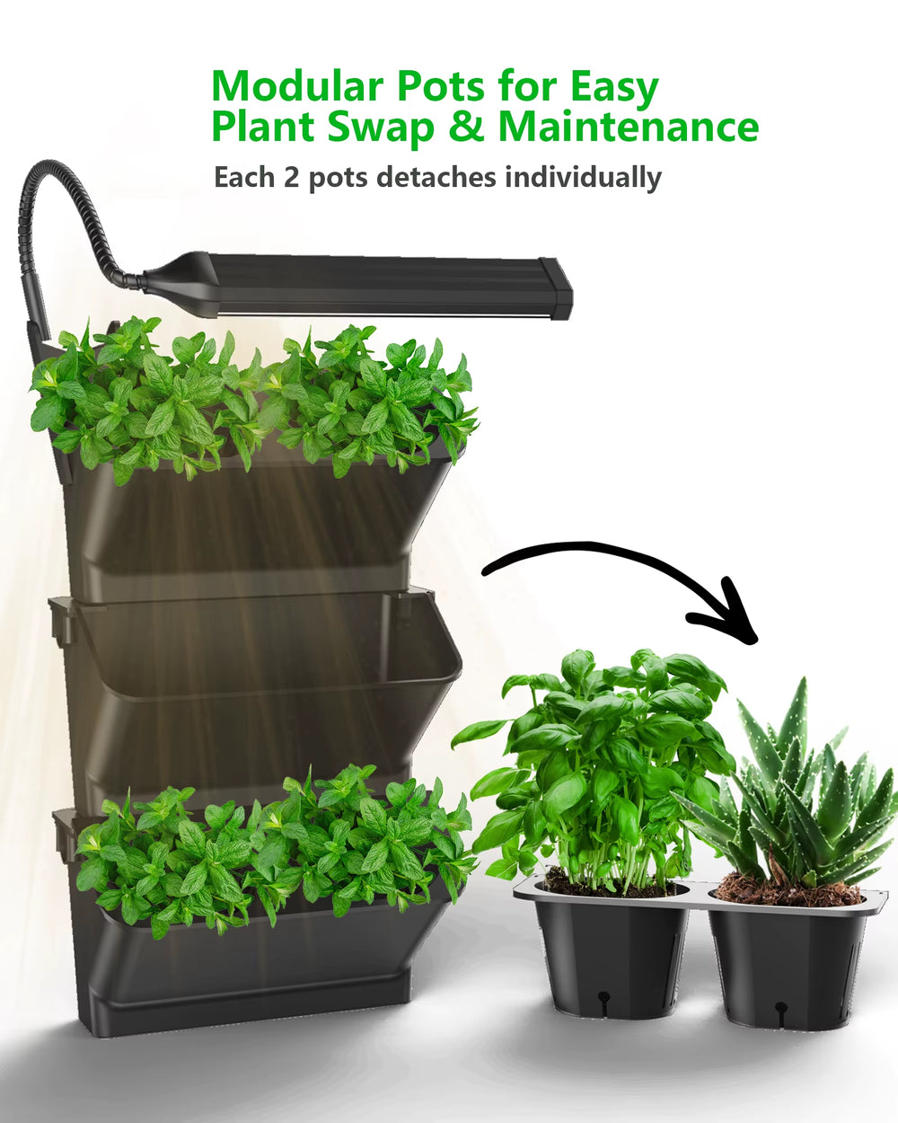 Jardín vertical DPROOTS con luz LED y autorriego | 6 macetas modulares para interior