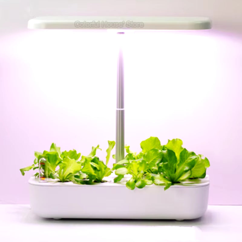 Sistema hidropónico inteligente de interior con luz LED y temporizador automático