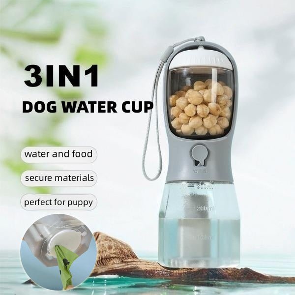 Botella portátil 3 en 1 para mascotas con agua y comida
