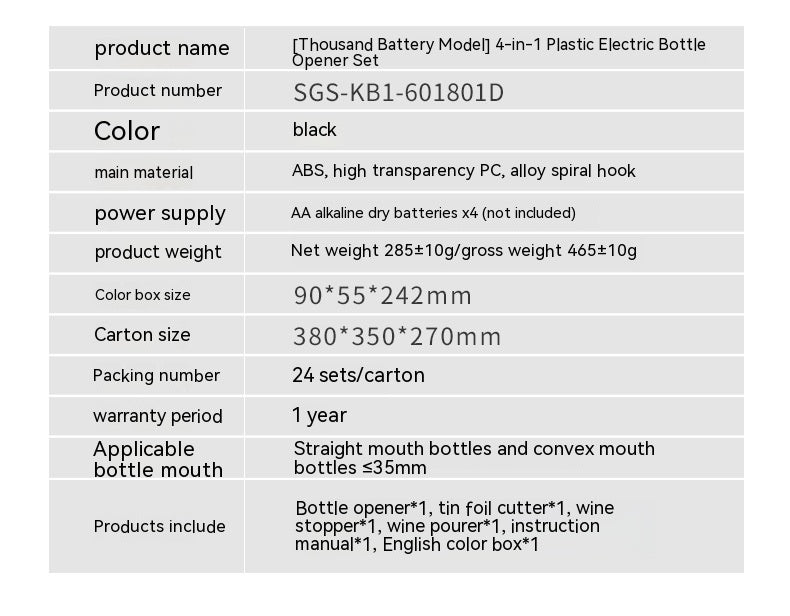 Abridor eléctrico automático de botellas de vino portátil
