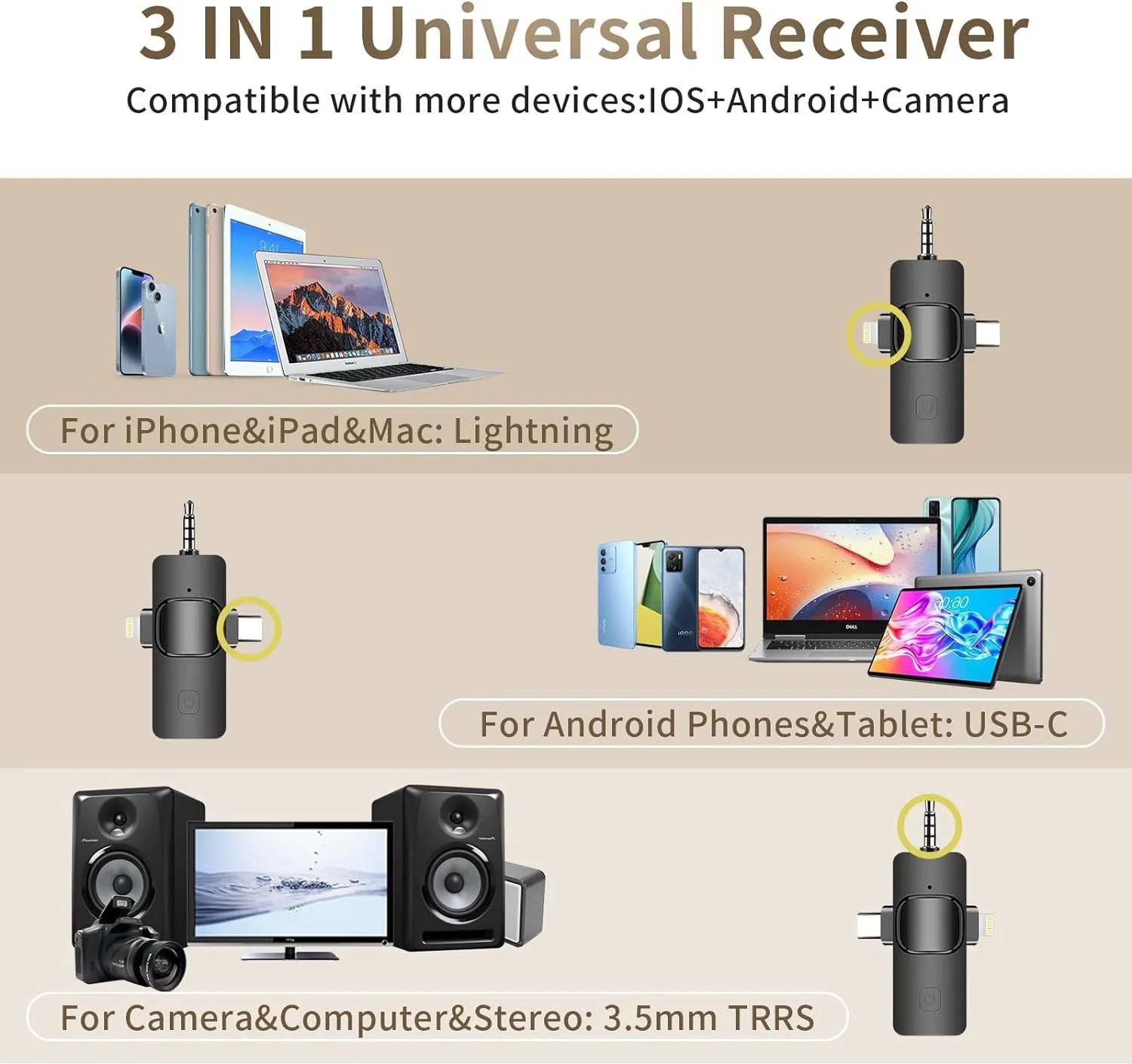 Micrófono inalámbrico 3 en 1 tecnología portátil recargable