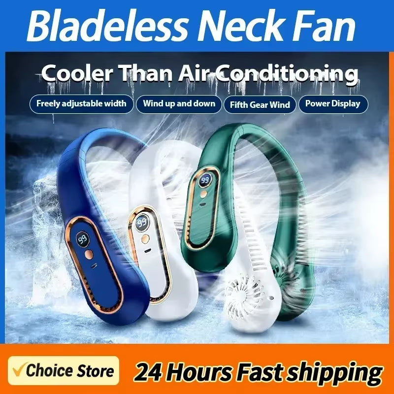 Ventilador portátil de cuello con pantalla LCD y 3 velocidades