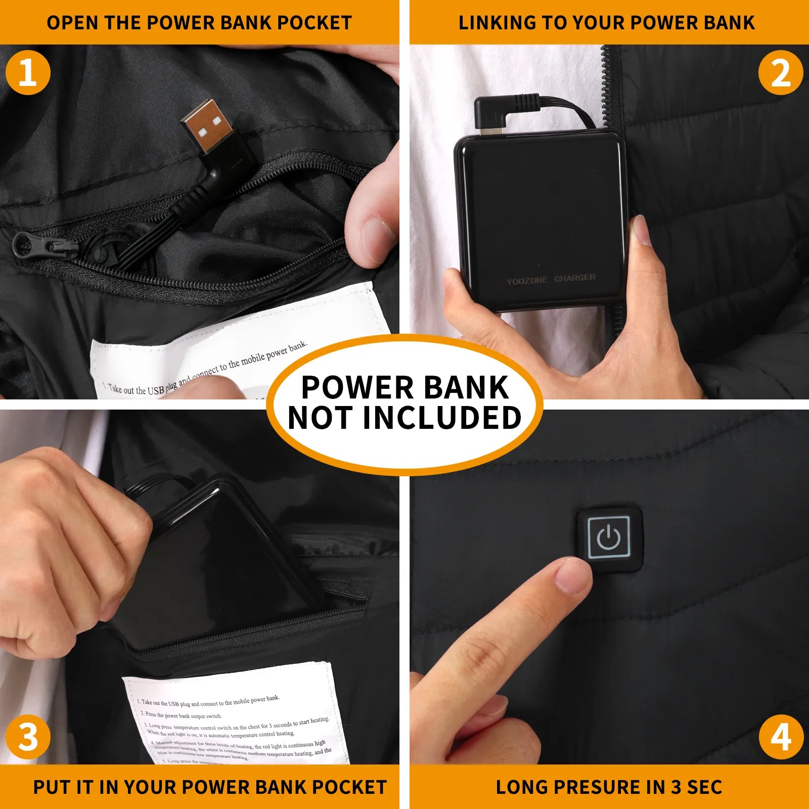 Chaqueta térmica eléctrica acolchada con capucha 9 zonas