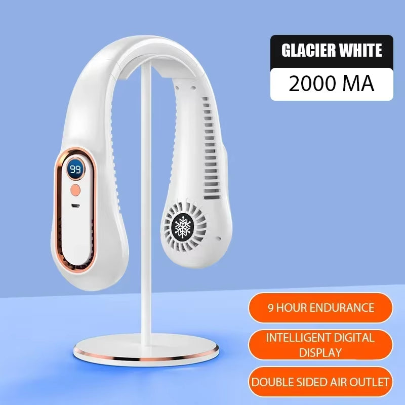 Ventilador portátil de cuello con pantalla LCD y 3 velocidades