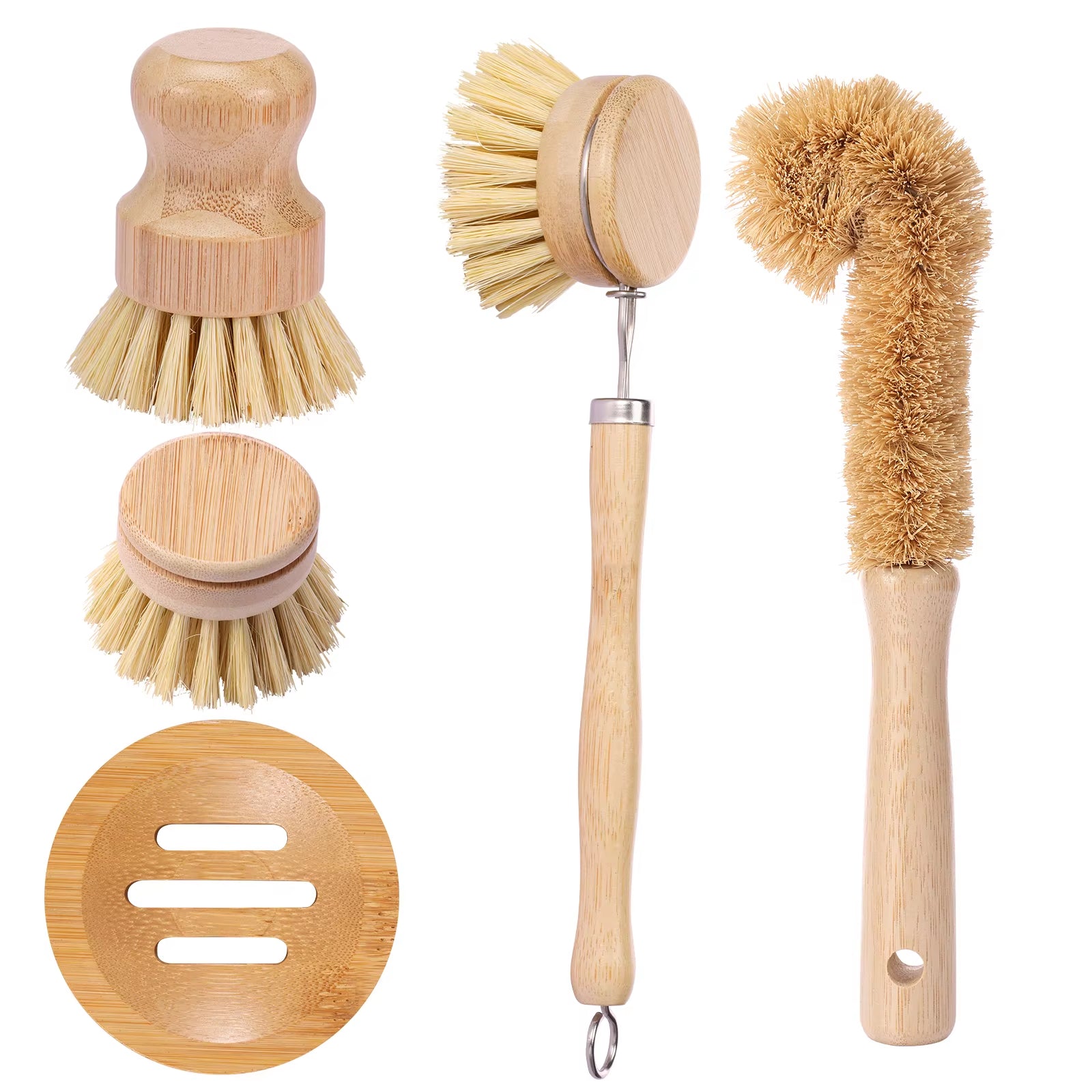 Set de cepillos de bambú ecológicos | Cepillos naturales para cocina 5 piezas
