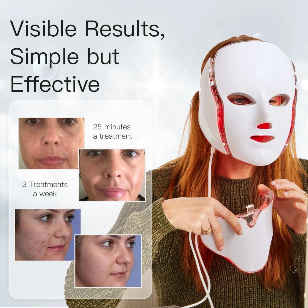 Mascarilla facial LED 7 colores con extensión de cuello