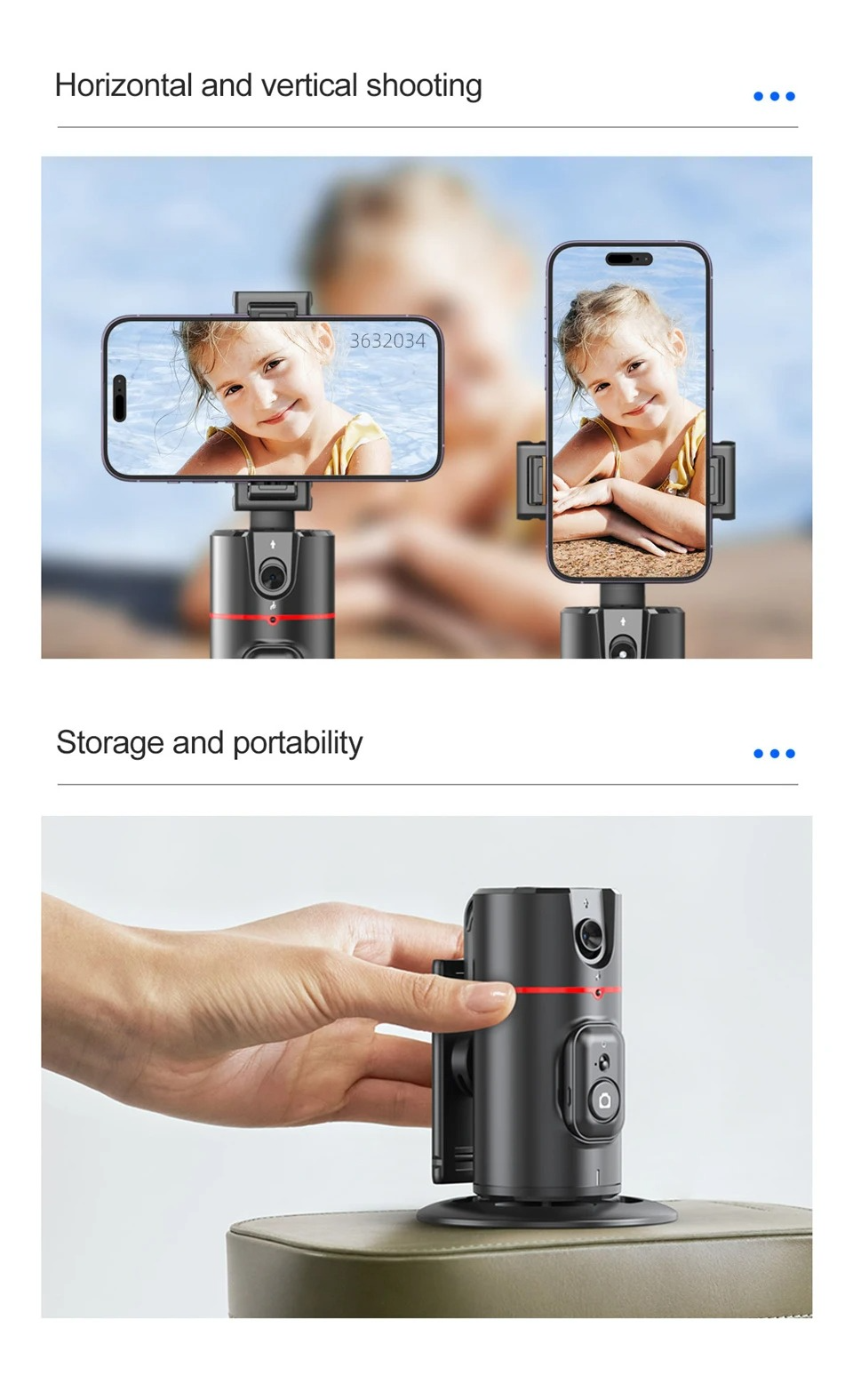 Estabilizador con seguimiento facial 360° tecnología portátil