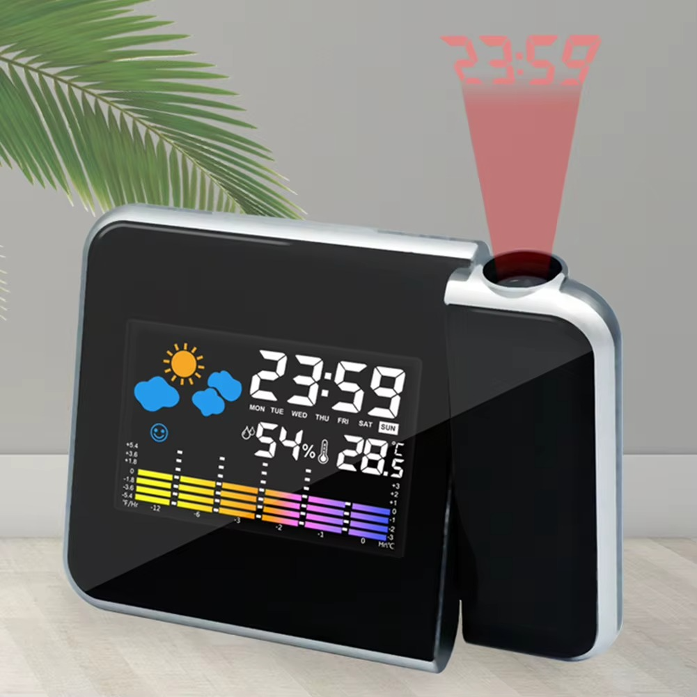 Reloj despertador digital con proyección y clima interior