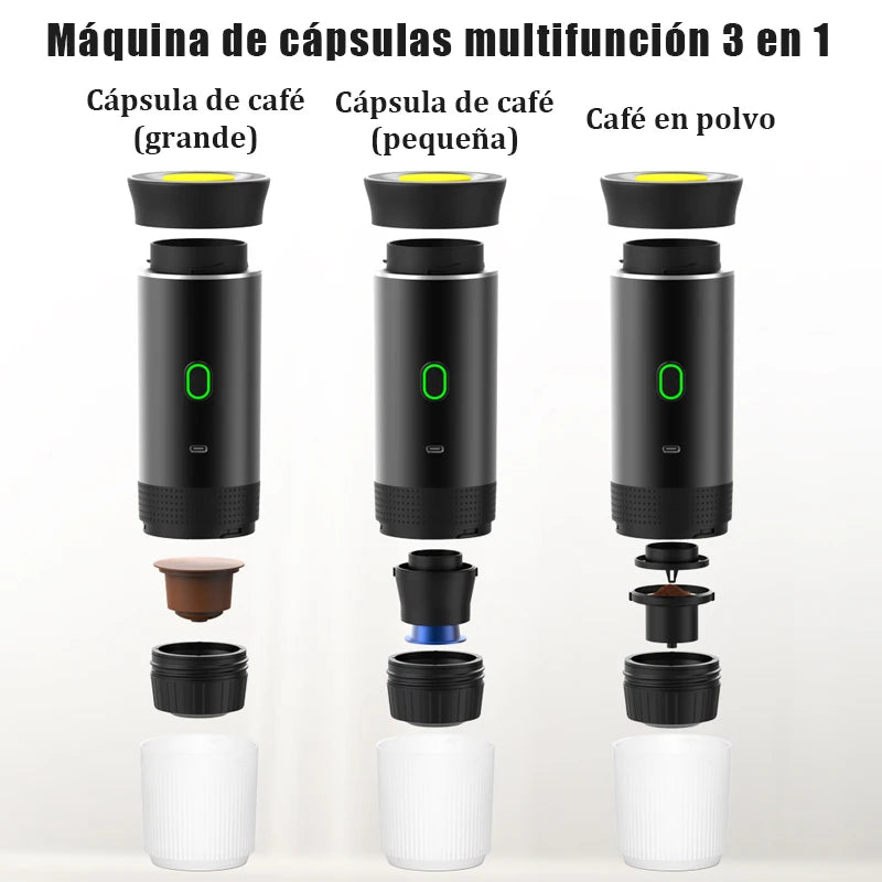 Cafetera portátil eléctrica para cápsulas y café molido