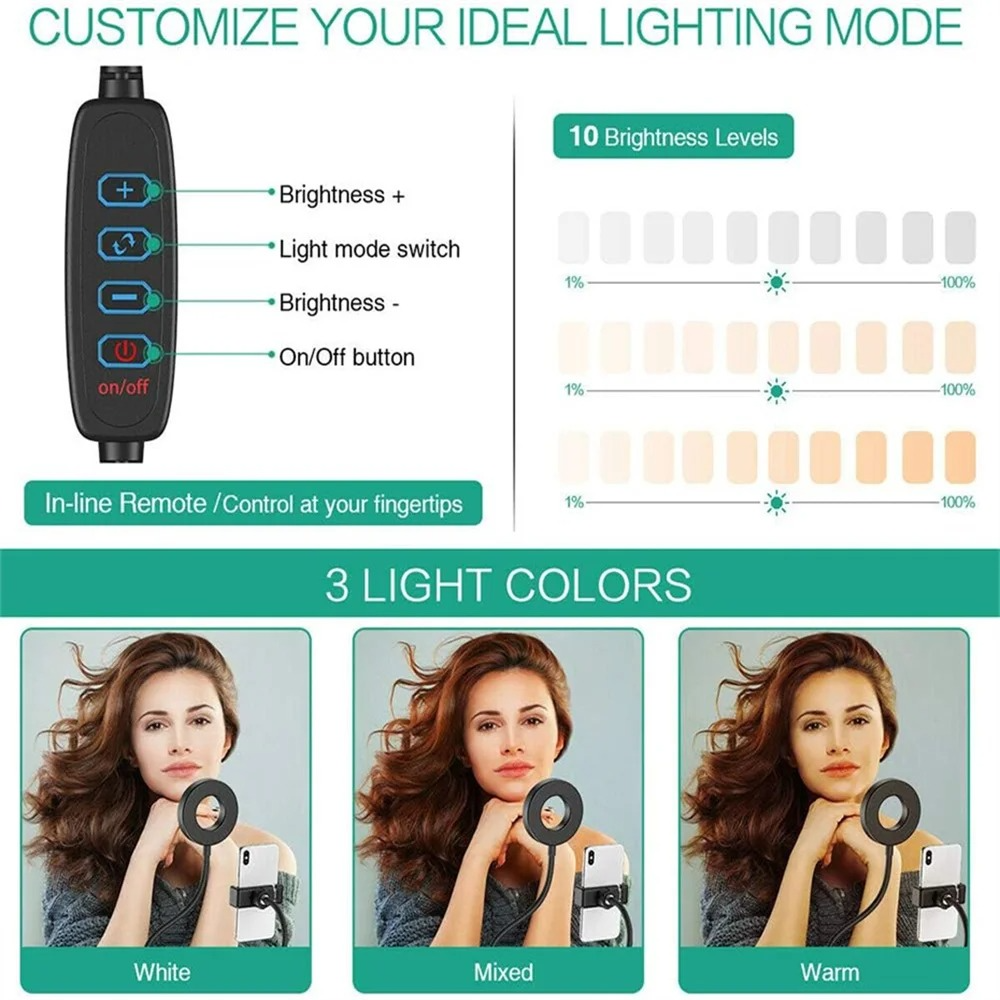 Aro de luz LED con soporte ajustable para móvil