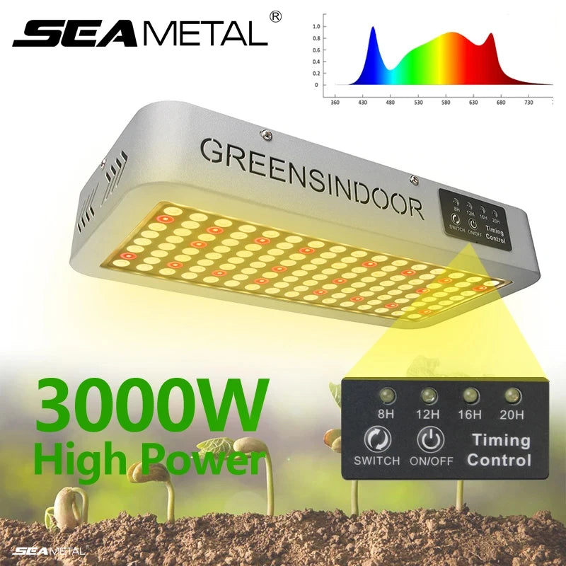 Luz de cultivo LED SEAMETAL 3000W espectro completo con temporizador