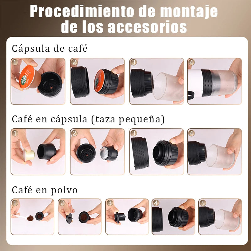 Cafetera portátil eléctrica para cápsulas y café molido
