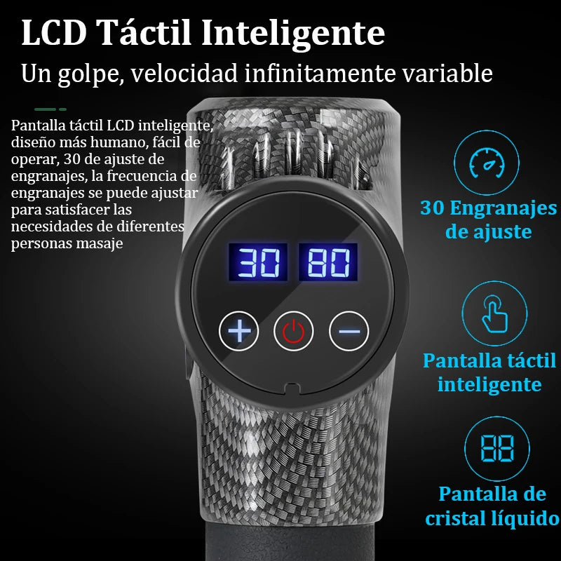 Pistola de masaje muscular eléctrica con control LCD