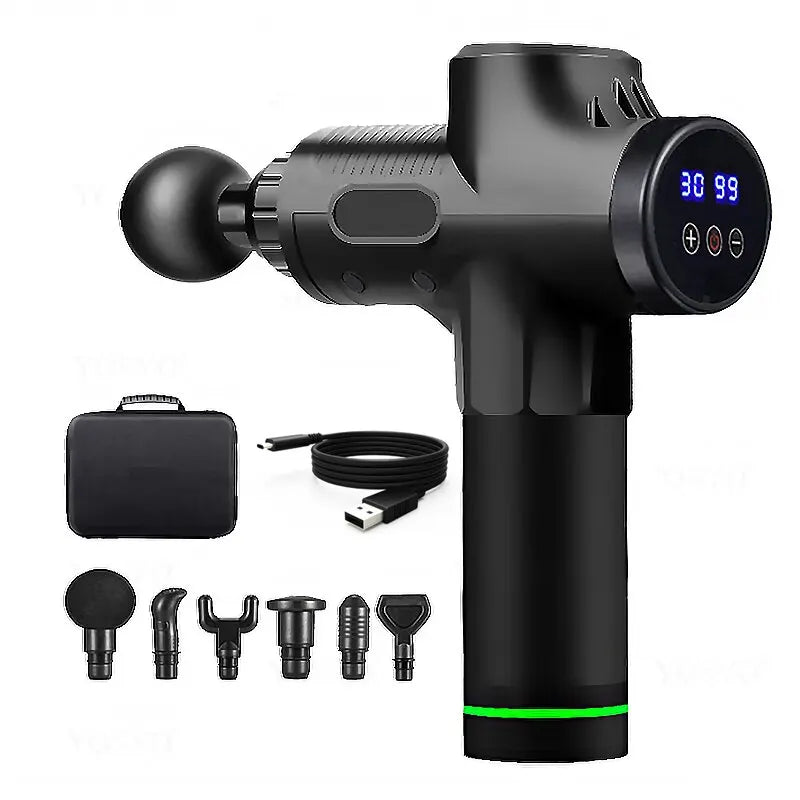 Pistola de masaje muscular eléctrica con control LCD