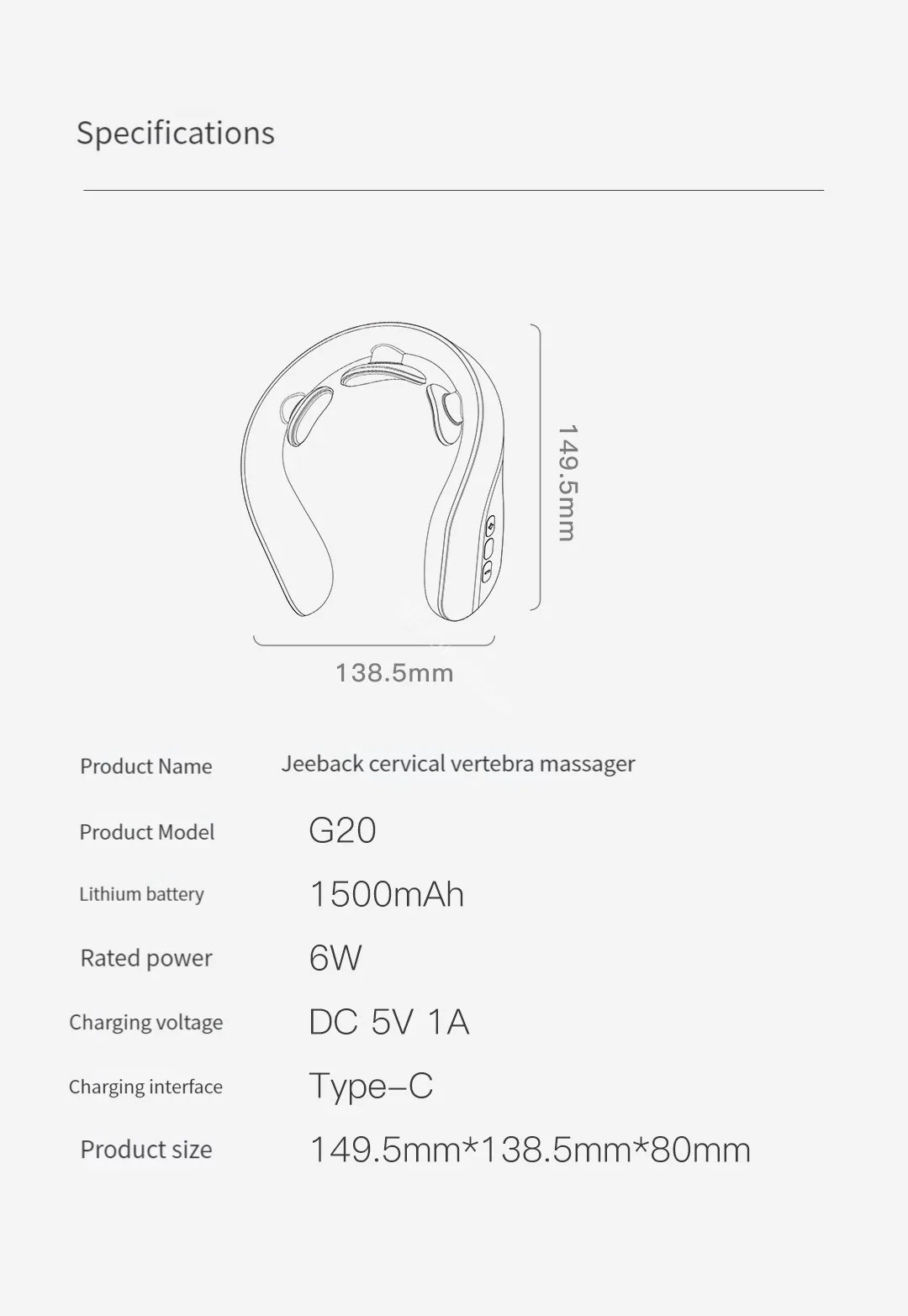 Masajeador Cervical G3 Jeeback con Calor y Pulsos TENS