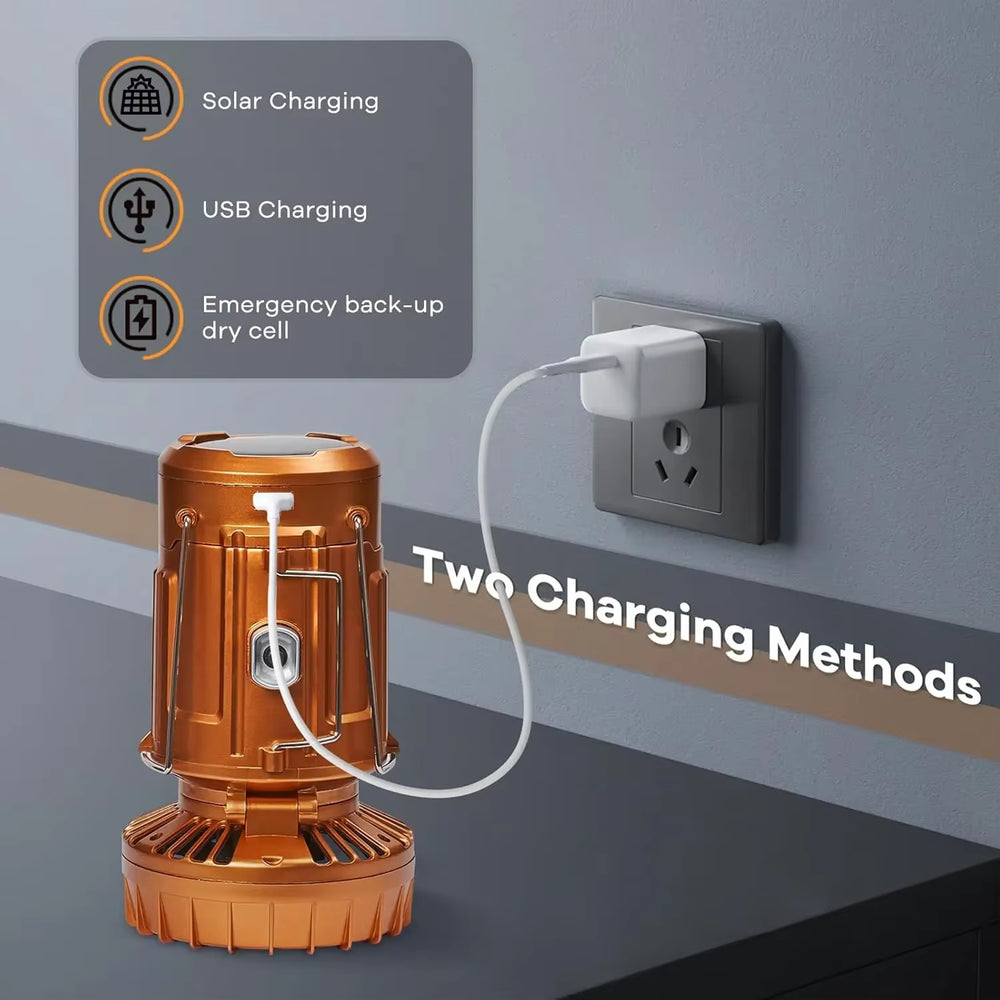 Linterna solar con ventilador y batería recargable 3 en 1