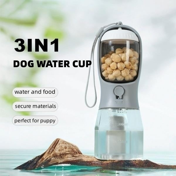 Botella portátil 3 en 1 para mascotas con agua y comida