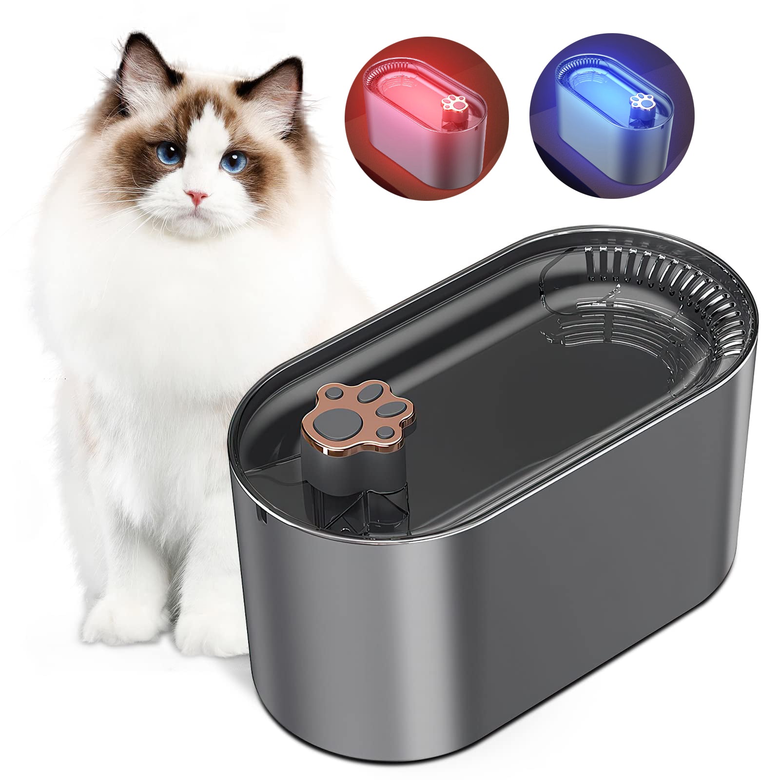 Fuente de Agua 3L para Gatos con Filtro y Luz LED