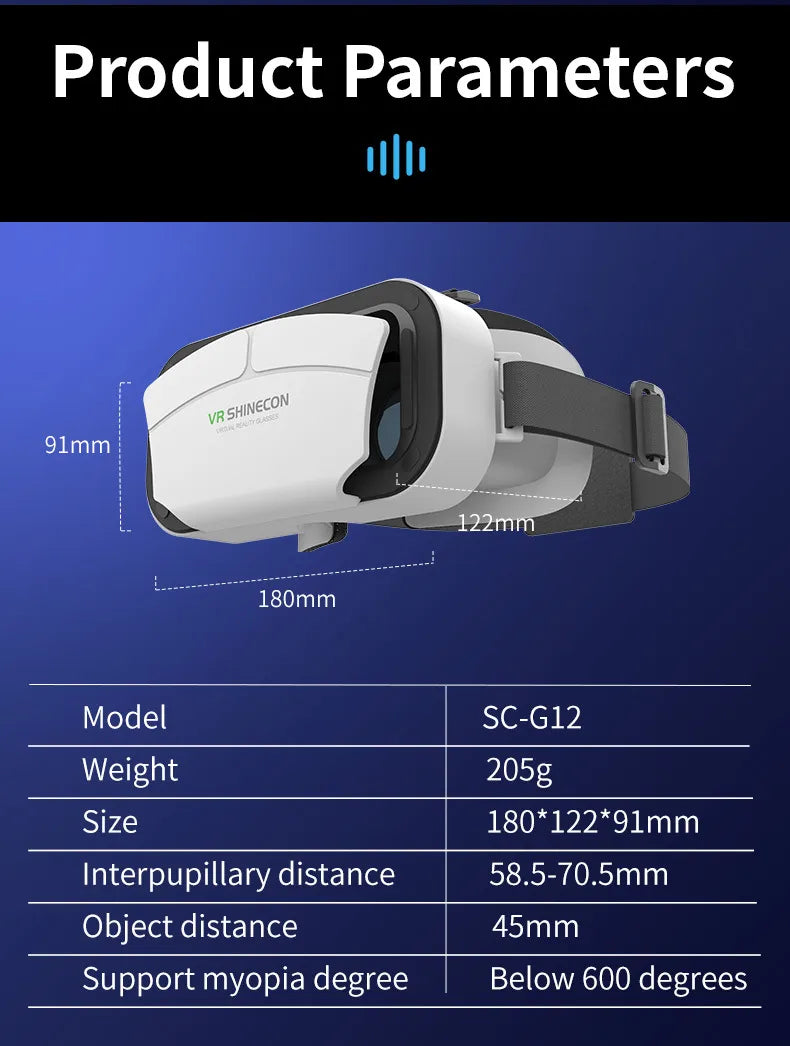 Gafas de Realidad Virtual SHINECON G12 para Smartphone