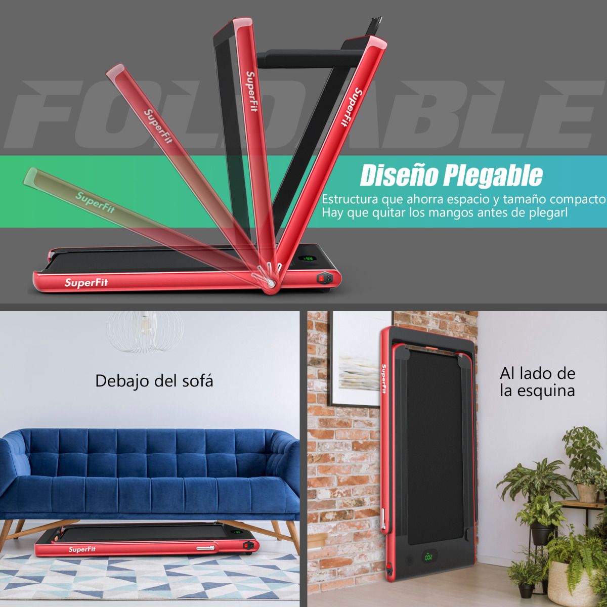 Cinta de correr 2 en 1 con fitness inteligente y app control para casa