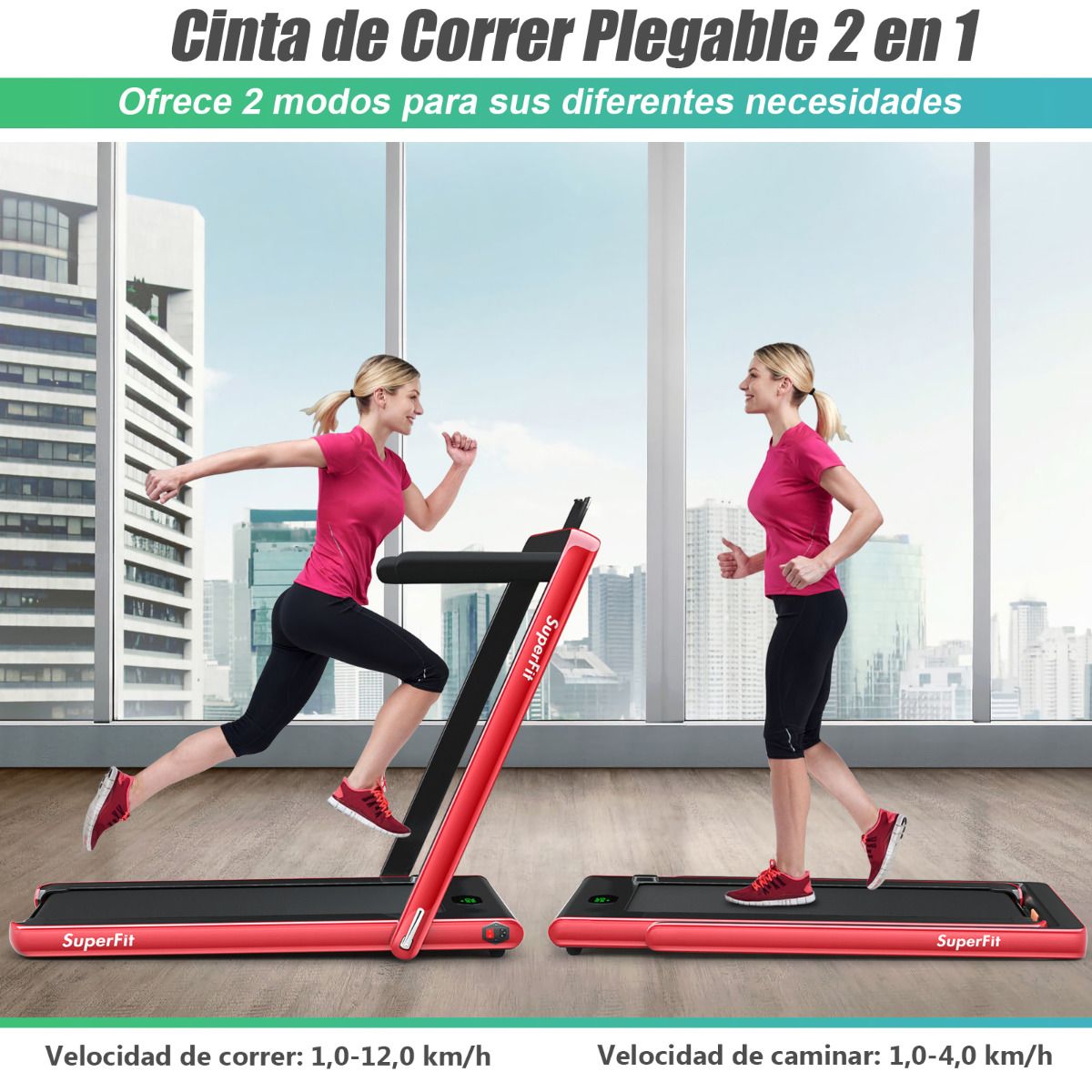 Cinta de correr 2 en 1 con fitness inteligente y app control para casa