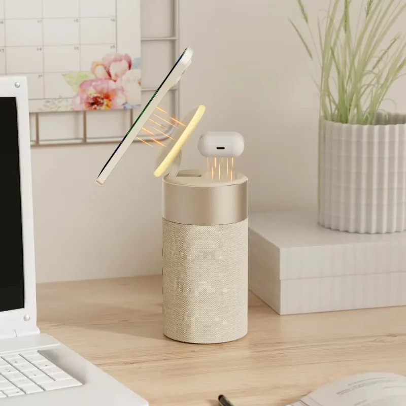 Altavoz Bluetooth 3 en 1 con Lámpara Táctil y Carga Inalámbrica